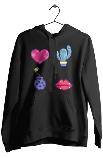 Чоловіче худі з принтом "Серце, Кактус, Бомба, Губи". Бомба, губи, кактус, серце. 2070702