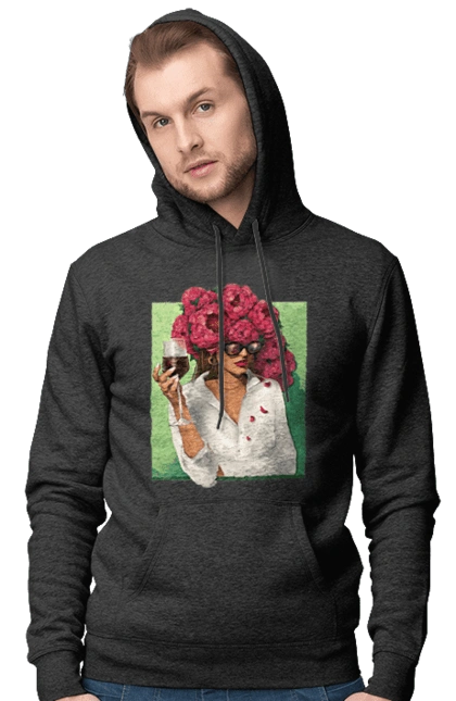 Girl with peonies and a glass