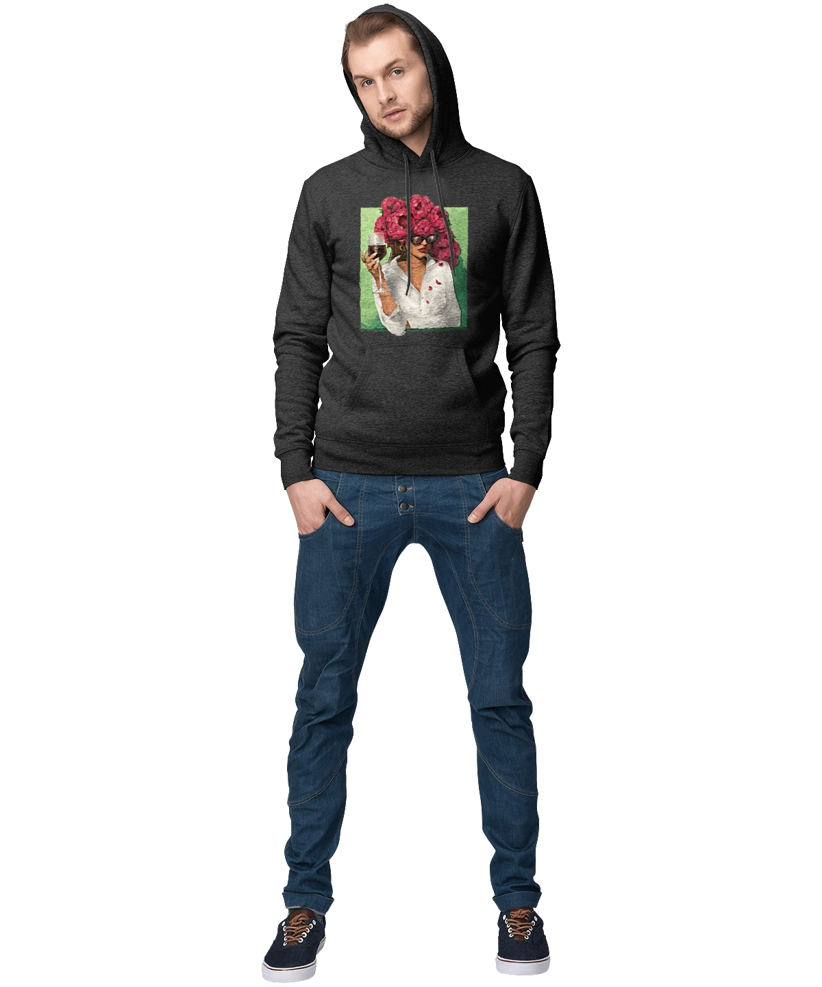 Girl with peonies and a glass