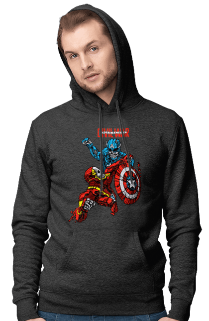 Men's hoodie with prints Iron Man vs Captain America. Avengers, captain america, civil war, comic, comics, film, iron man, marvel, marvel comics, tony stark. 2070702