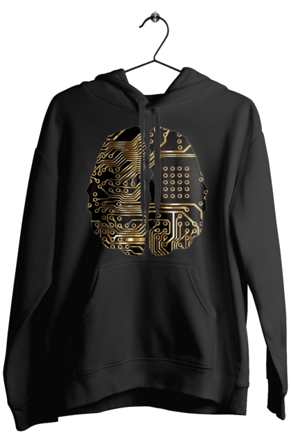 Чоловіче худі з принтом "Мозок Айті". Айті, айтішник, гик, знання, золотий, золото, інженер, кібер, кібернетика, кіборг, код, комп, кристал, мікросхема, мозок, програміст, професіонал, професія, розробник, розум, чіп. 2070702