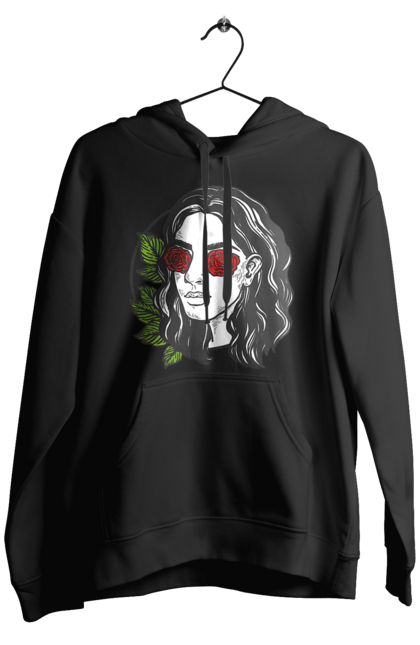 Men`s hoodie with prints Girl With Roses In The Eyes. Girl, rose flower. 2070702