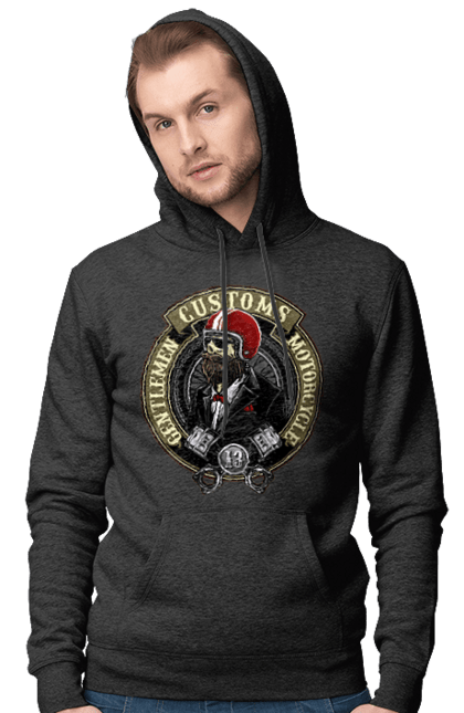 Чоловіче худі з принтом "джентльменський мотоцикл". Джентельмен, джентльмен, мотоцикл, череп, шолом. 2070702