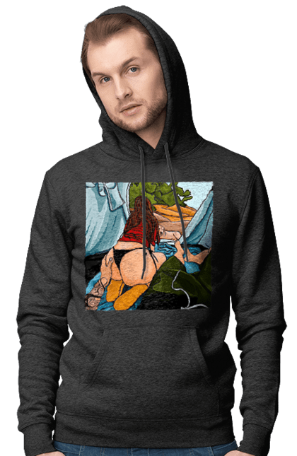 Чоловіче худі з принтом "Відпочинок З Улюбленою У Палатці". Відпочинок, жопа, палатка, собака. 2070702