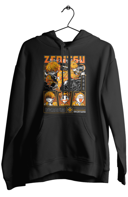 Men's hoodie with prints Demon Slayer Zenitsu. Anime, demon slayer, kimetsu no yaiba, manga, serial, zenitsu, zenitsu agatsuma. 2070702