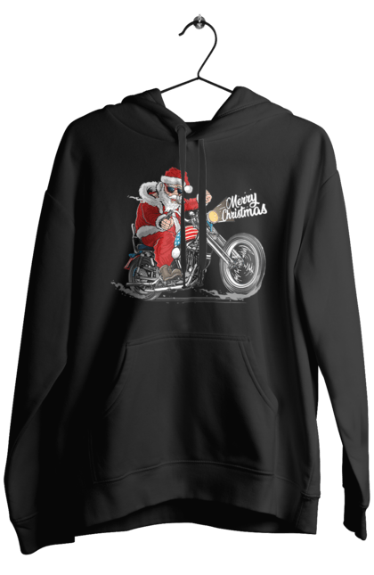 Чоловіче худі з принтом "Санта в окулярах на мотоциклі". Байкер, дід мороз, зима, мотоцикл, новий рік, різдво, санта, санта клаус, сніг, щасливого різдва. 2070702