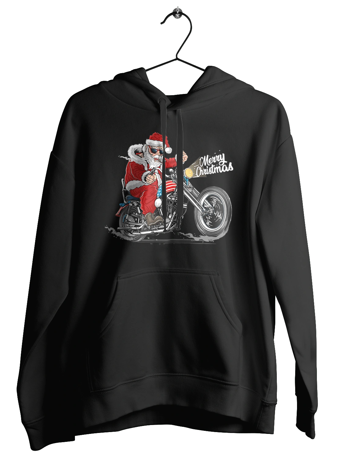 Санта в окулярах на мотоциклі