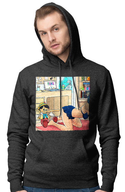 Чоловіче худі з принтом "Буратіно У Дорослій Казці". Бетмен, буратіно, гола, поцілунок, прикол. 2070702