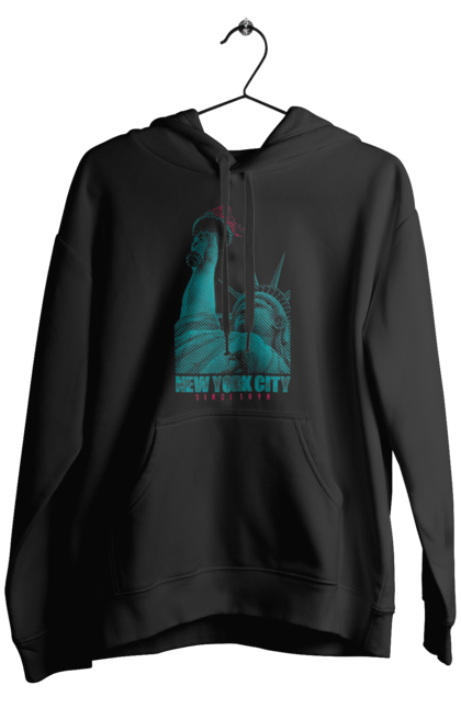 Men's hoodie with prints New York City. America, big apple, cities, new york, states, statue of liberty, tourism, usa. 2070702