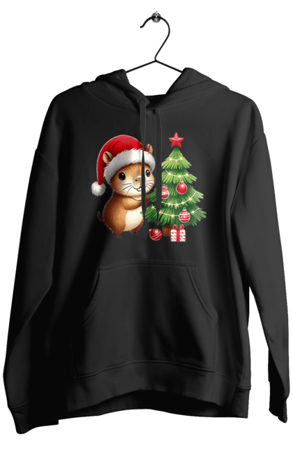 Men's hoodie with prints Christmas Capybara with a Tree. Animal, capybara, christmas, christmas capybara, christmas tree, gift, holiday, new year, new year`s gift, santa. 2070702