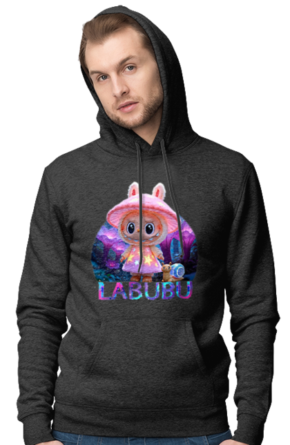 Чоловіче худі з принтом "Лабубу". Брелок лабубу, іграшка лабубу, лабубу, лабубу кока кола, лялька лабубу, мерч лабубу, мила, рожева лабубу, смішна лабубу. 2070702