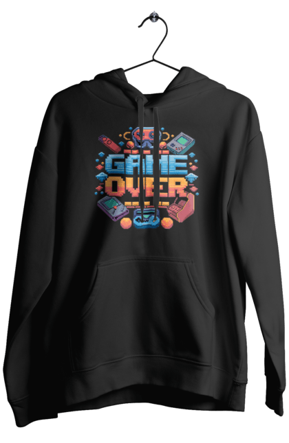 Чоловіче худі з принтом "Game Over". 90 ті, ай ті, відео гра, геймер, гра, для геймерів, для гравців, піксель арт. 2070702