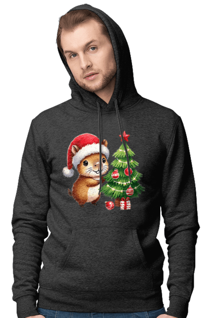 Men's hoodie with prints Christmas Capybara with a Tree. Animal, capybara, christmas, christmas capybara, christmas tree, gift, holiday, new year, new year`s gift, santa. 2070702