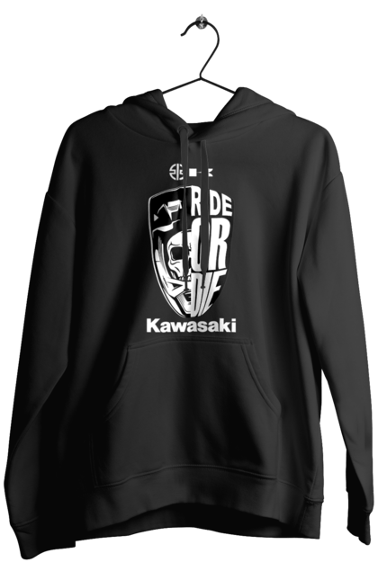 Чоловіче худі з принтом "Kawasaki". Kawasaki, ride or die, бренд, мотоцикл, спорт, череп. 2070702