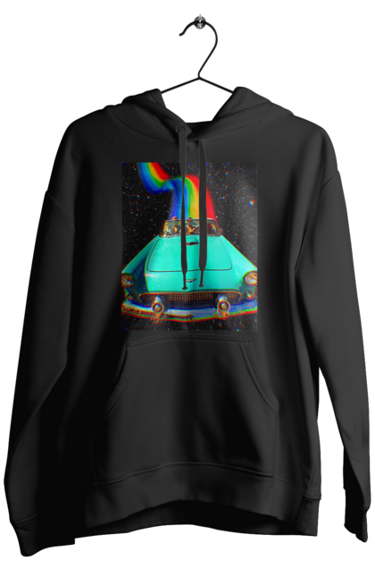 Чоловіче худі з принтом "Картина, машина у космосі". Веселка, картина, космос, машина, подорожі, поїздка, прикол, ретро. 2070702