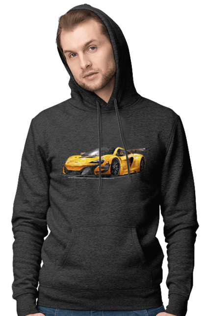 Men`s hoodie with prints Sports car. Car, sport, sports car, yellow car, yellow sports car. 2070702