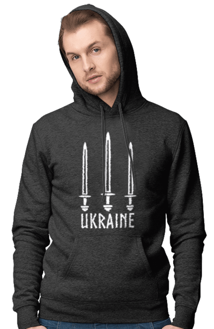 Men's hoodie with prints Ukraine three swords. Sword, three swords, ukraine, weapon. CustomPrint.market