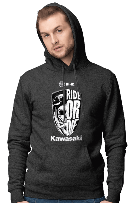 Чоловіче худі з принтом "Kawasaki". Kawasaki, ride or die, бренд, мотоцикл, спорт, череп. 2070702