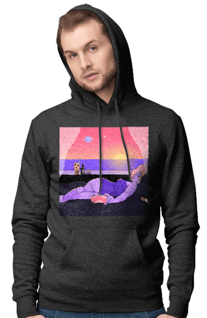 Чоловіче худі з принтом "Фіолетова Дівчина На Відпочинку". Дівчина, захід, телефон. 2070702