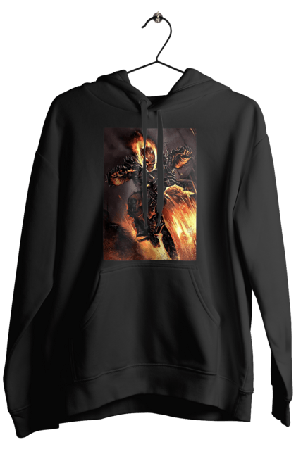 Чоловіче худі з принтом "Пекельний Гонщик". Вогонь, мотоцикл, пекельний гонщик, скелет, чоппер. 2070702