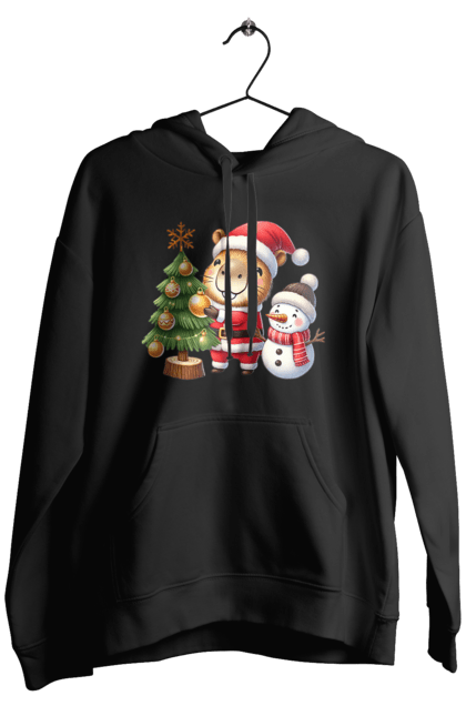 Men's hoodie with prints Christmas Capybara with a Tree. Animal, capybara, christmas, christmas capybara, christmas tree, gift, holiday, new year, new year`s gift, santa. 2070702