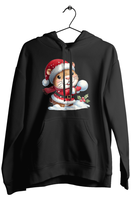 Men's hoodie with prints Capybara playing snowballs. Animal, capybara, christmas, christmas capybara, game, gift, holiday, new year, santa, snowballs. 2070702