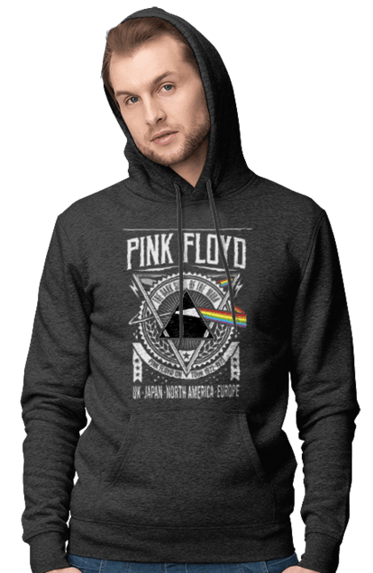 Чоловіче худі з принтом "Pink Floyd". Pink floyd, альбом, музика, пінк флойд, рок, рок група, темний бік місяця. CustomPrint.market