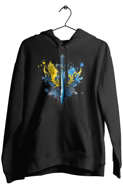 Чоловіче худі з принтом "Меч в українському стилі". Герб, меч, перемога, прапор, символ україни, тризуб, україна. 2070702