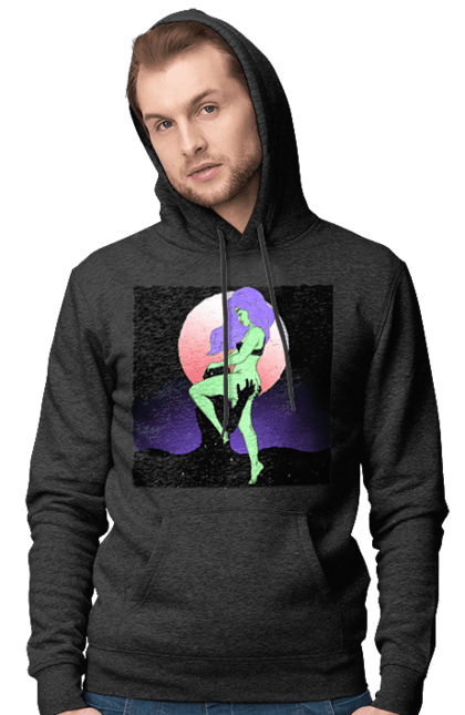 Чоловіче худі з принтом "Зелена Дівчина І Місяць". Інопланетянка, місяць. 2070702