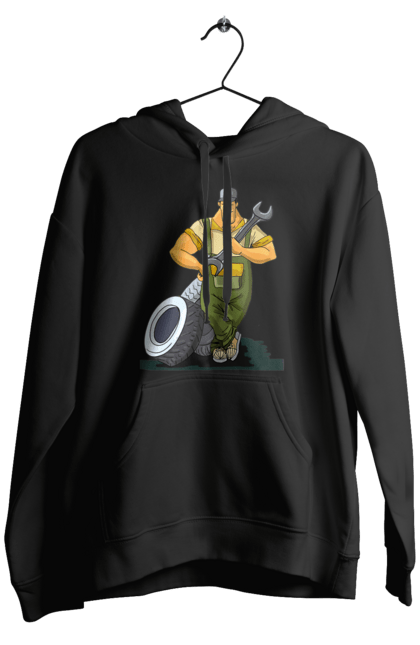 Чоловіче худі з принтом "Автомайстер". Гайковий ключ, колеса, професія. 2070702