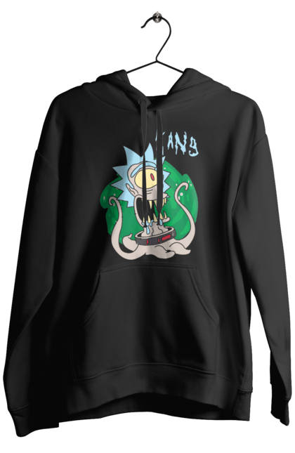 Men's hoodie with prints Rick and Morty. Adventures, black humor, cartoon, rick, rick and morty, sci-fi, tragicomedy. 2070702