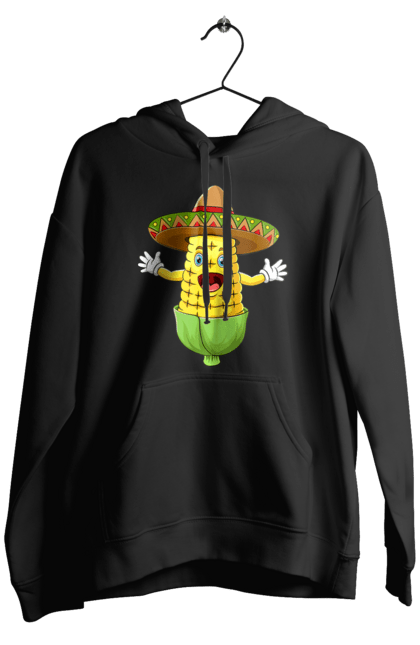 Men`s hoodie with prints Sombrero Corn. Corn, food, sombrero. 2070702