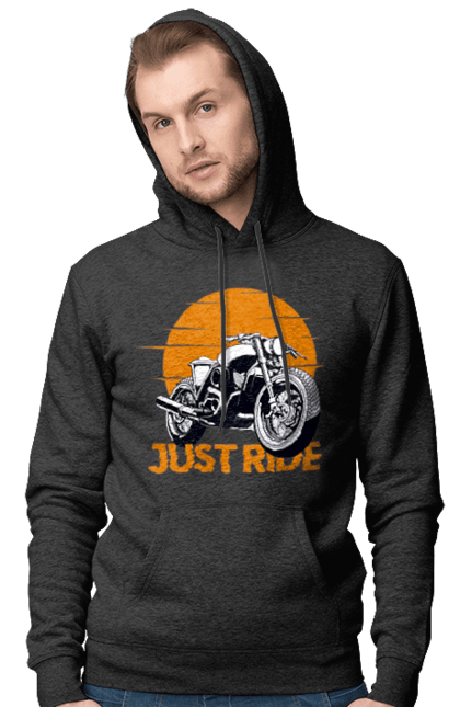 Чоловіче худі з принтом "Мотоцикл, Просто Їдь". Дорога, їзда, мотоцикл. 2070702