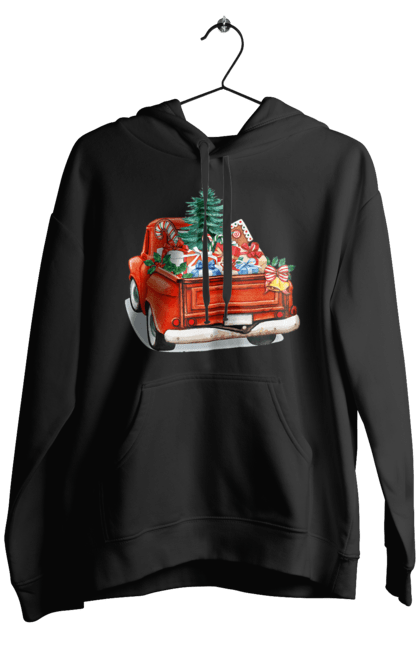 Чоловіче худі з принтом "Авто з подарунками". Автомобіль, новий рік, подарунки, різдво, санта, ялинка. 2070702