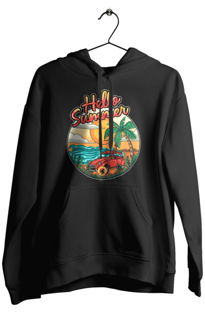 Чоловіче худі з принтом "Привіт Літо, Машина Біля Моря". Літо, машина, острів, пальма, пляж. 2070702