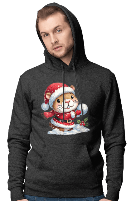 Men's hoodie with prints Capybara playing snowballs. Animal, capybara, christmas, christmas capybara, game, gift, holiday, new year, santa, snowballs. 2070702