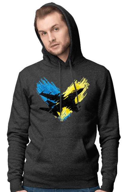 Чоловіче худі з принтом "Літак F 16". З прапором, зсу, літак, літак f16, патріотична, прапор, ф16. 2070702