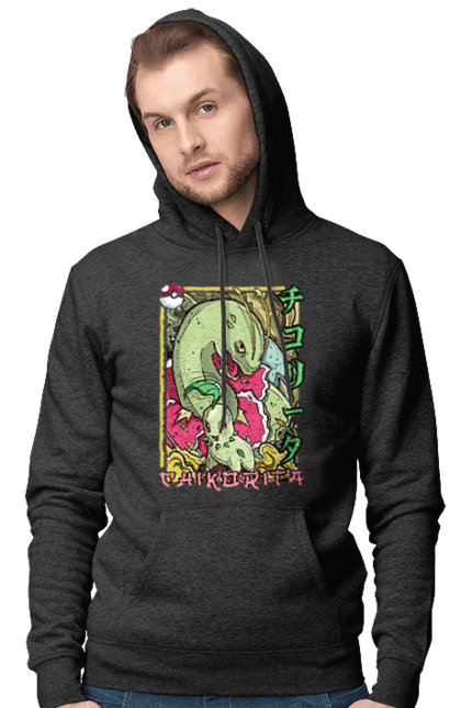 Men's hoodie with prints Pokemon Chikorita. Anime, chikorita, games, nintendo, pokemon, pokemon go. 2070702