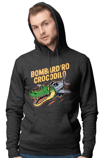 Men`s hoodie with prints Bombardino Crocodilo. Bombardino, bombardino crocodilo, bombardiro crocodile, brainrot, crocodile, crocodile meme, crocodile plane, crocodilo, italian brainrot, meme. 2070702