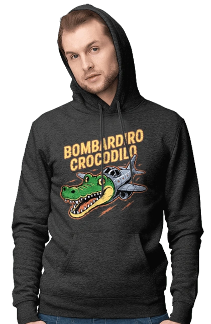 Men`s hoodie with prints Bombardino Crocodilo. Bombardino, bombardino crocodilo, bombardiro crocodile, brainrot, crocodile, crocodile meme, crocodile plane, crocodilo, italian brainrot, meme. 2070702