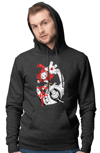 Men's hoodie with prints Fullmetal Alchemist. Adventures, alphonse elric, anime, edward elric, fullmetal alchemist, light novel, manga, steampunk. 2070702