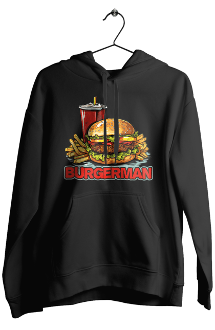 Чоловіче худі з принтом "Burgerman". Бургер, для чоловіків, їжа, літні, макдональдс, прикольні, трендові, фаст фуд, чоловічі. 2070702