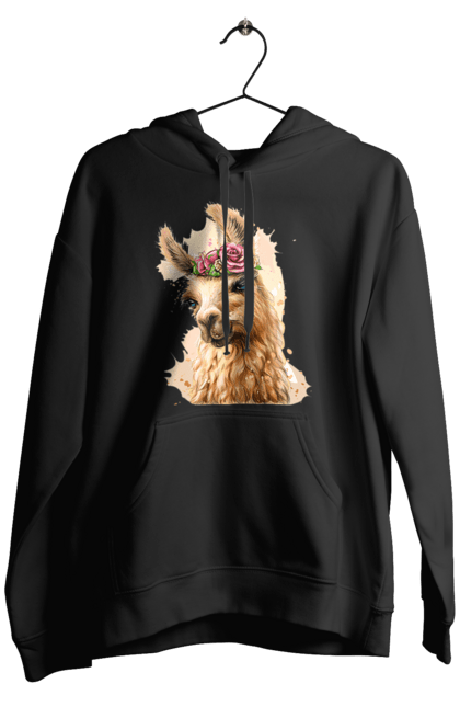 Men`s hoodie with prints Lama Portrait. Animal, lama, portrait. 2070702