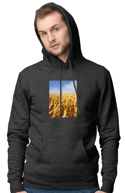 Чоловіче худі з принтом "Україна". Голубизна, красота, небо, поле, природа, пшеница. 2070702