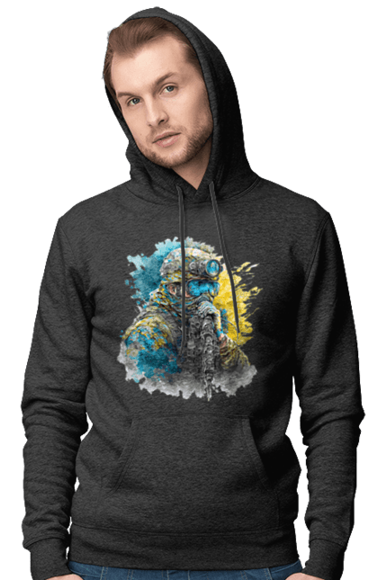 Чоловіче худі з принтом "Снайпер ЗСУ". Армія, зсу, прапор україни, символи україни, снайпер, солдат, україна. 2070702