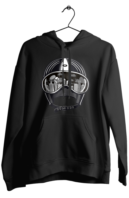 Men`s hoodie with prints Helmet And City. City, helmet, speed. 2070702
