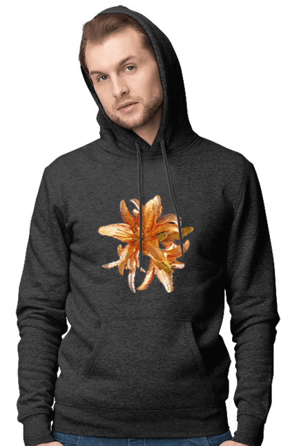 Men`s hoodie with prints Orange lily. Beauty, flower, lily, nature, orange, solar. 2070702