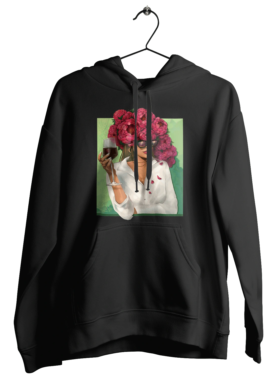 Girl with peonies and a glass