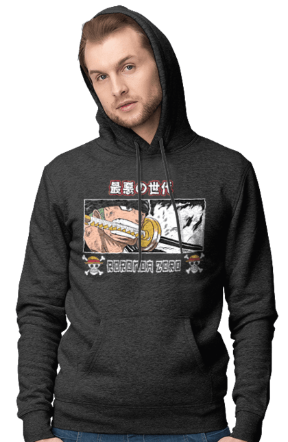 Men's hoodie with prints One Piece Zoro. Anime, manga, one piece, roronoa zoro, straw hat pirates, swordsman, zoro. 2070702