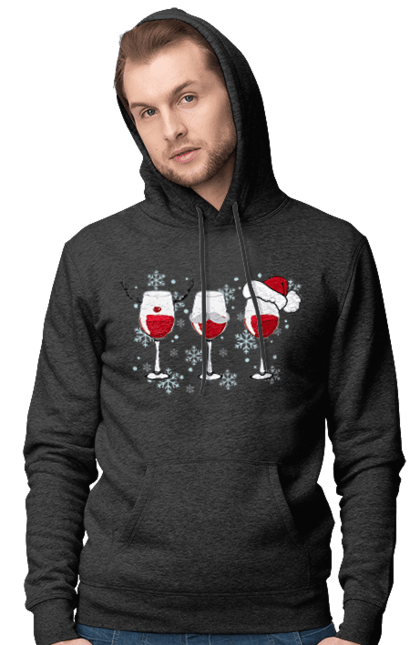 Чоловіче худі з принтом "Новорічні келихи". Алкоголь, вино, зима, келих, новий рік, різдво, сніг. Піно